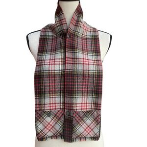 Vintage Cisco Scardigan Plaid Merino Wool Button Scarf Pocket Red‎ Gray Women